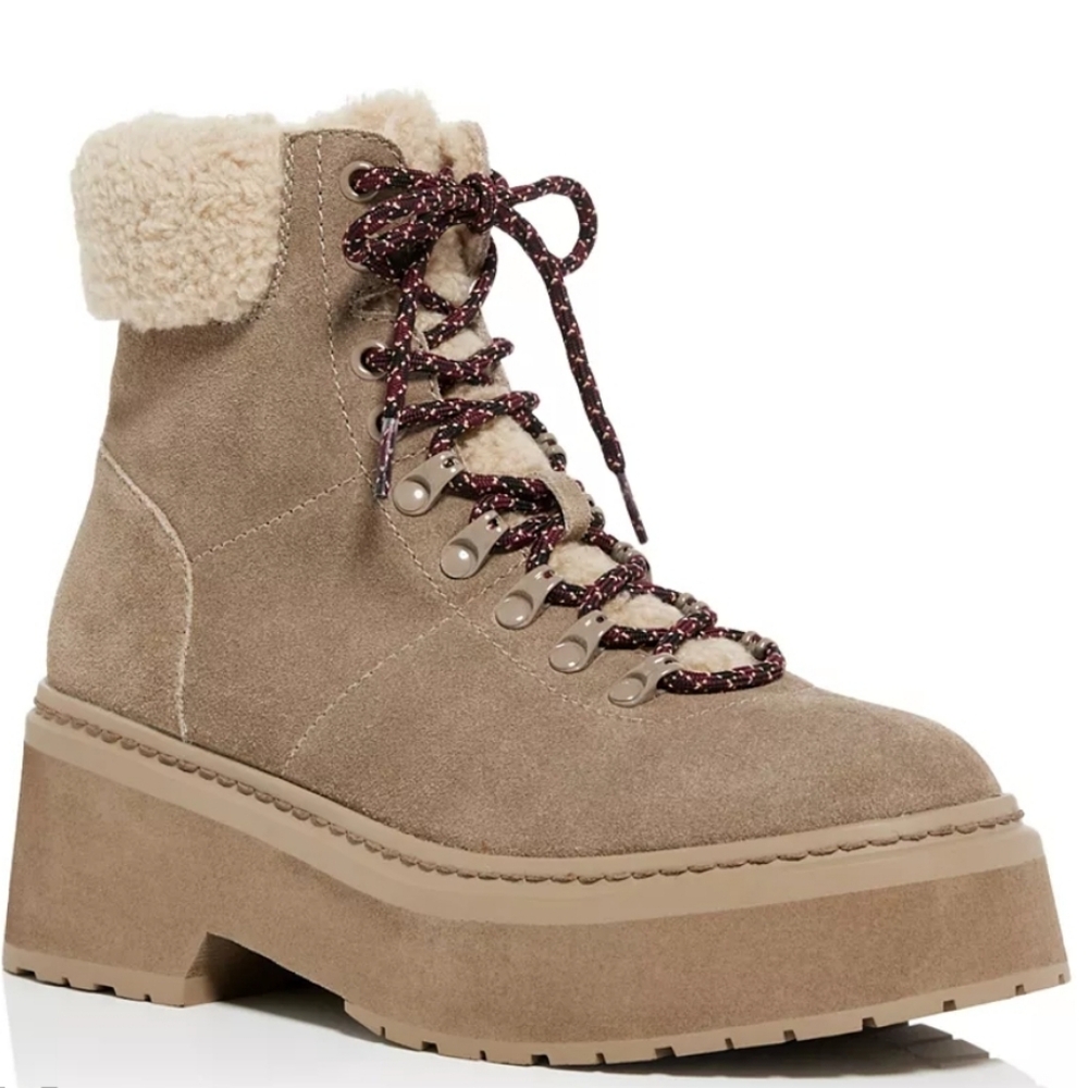 Aqua Bloomingdales Thea Lace-Up Suede Ankle Boots In Mushroom 9.5 New $168